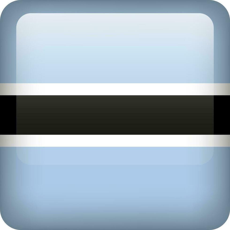3d vector Botswana flag glossy button. Botswana national emblem. Square icon with flag of Botswana