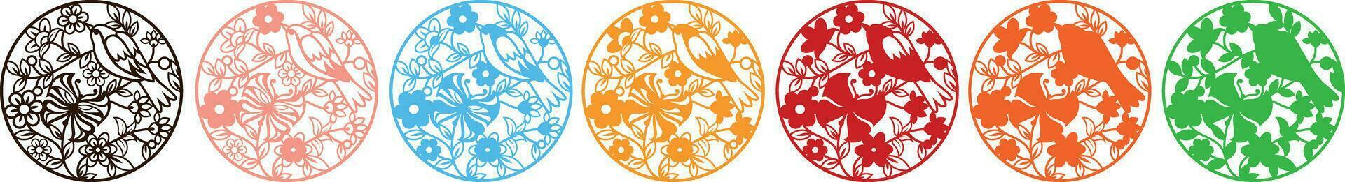 flower wood cut and paper cut template wall art vector