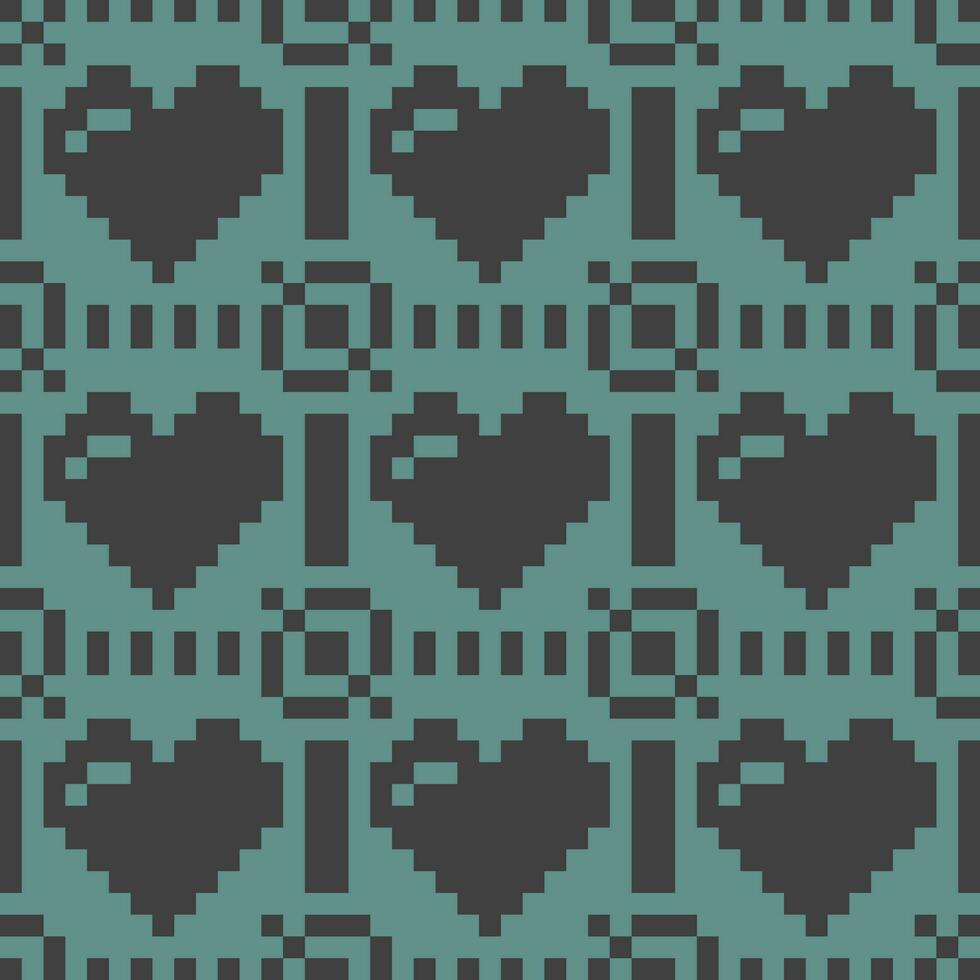 pixel green hearts fabric vector