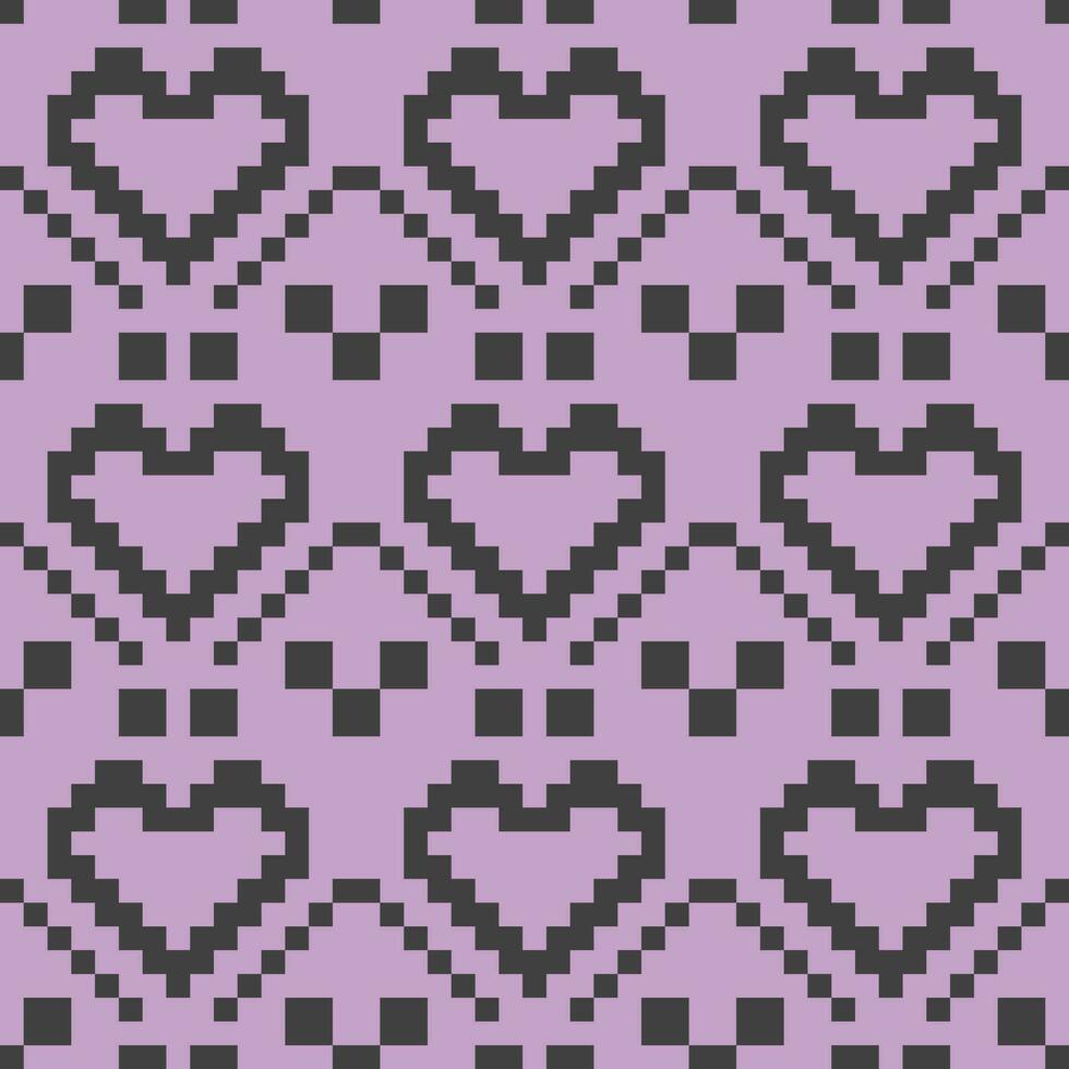 pixel hearts fabric purple black vector