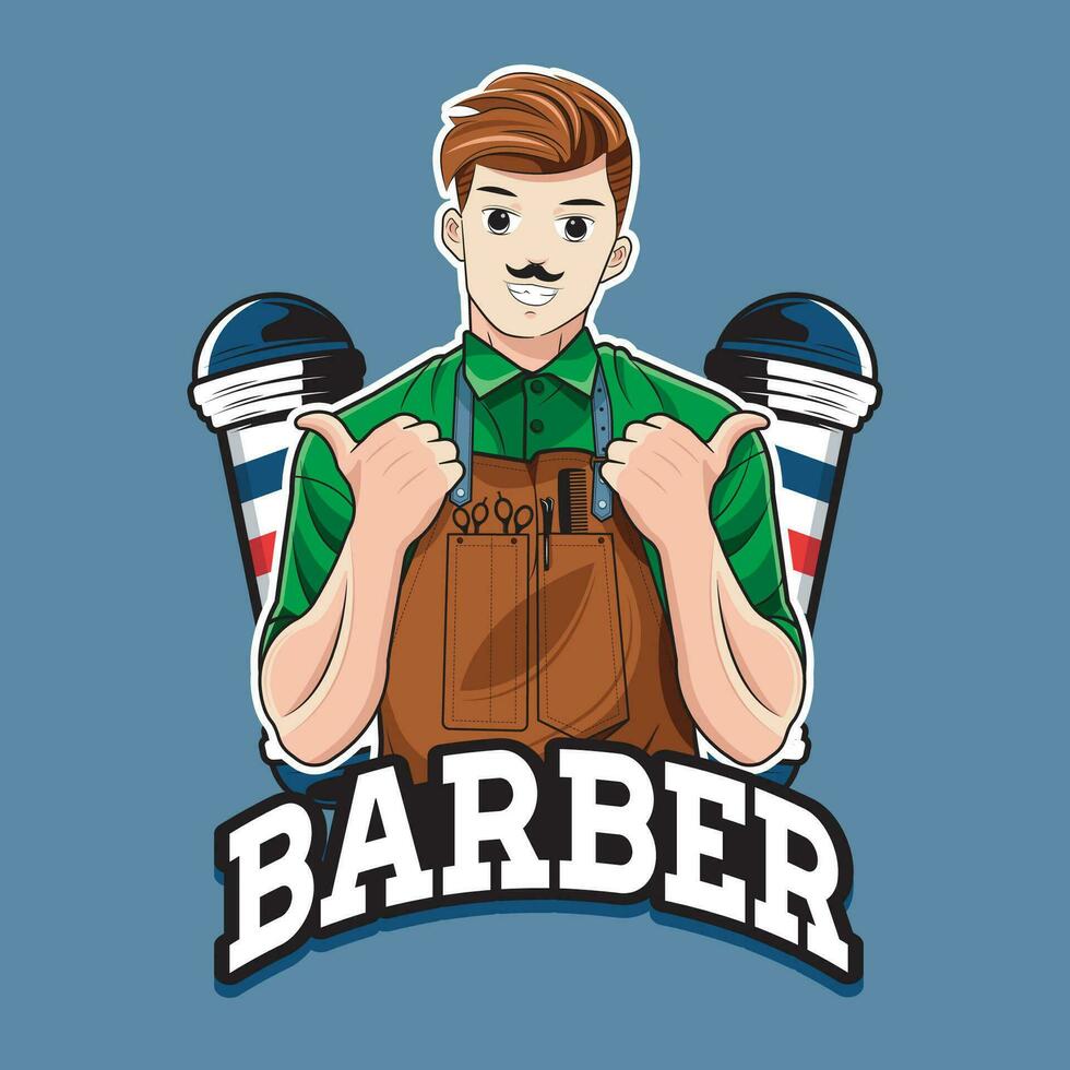 Smiling Barber man mascot character logo. Vector illustration