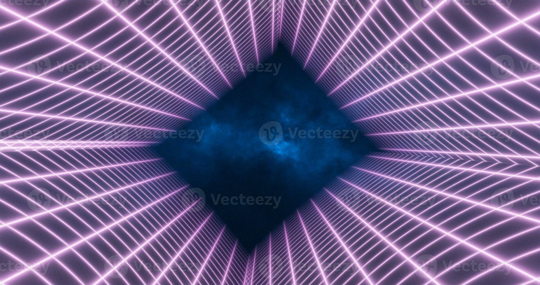 Abstract purple energy grid swirling tunnel of lines in the top and bottom of the screen magical bright glowing futuristic hi-tech background photo