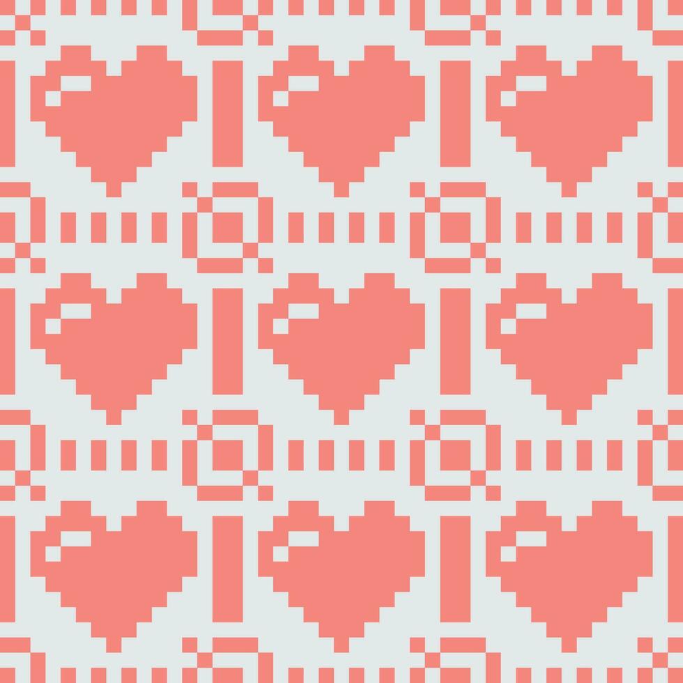 pixel hearts seamless pattern vector