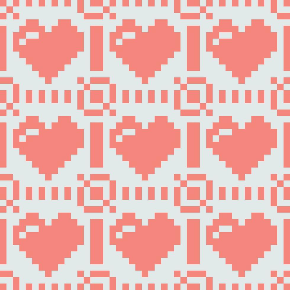 pixel hearts seamless pattern vector