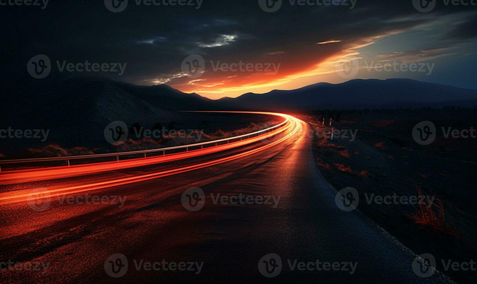 Colorful Car Light Trails, long exposure photo At Night, AI Generative