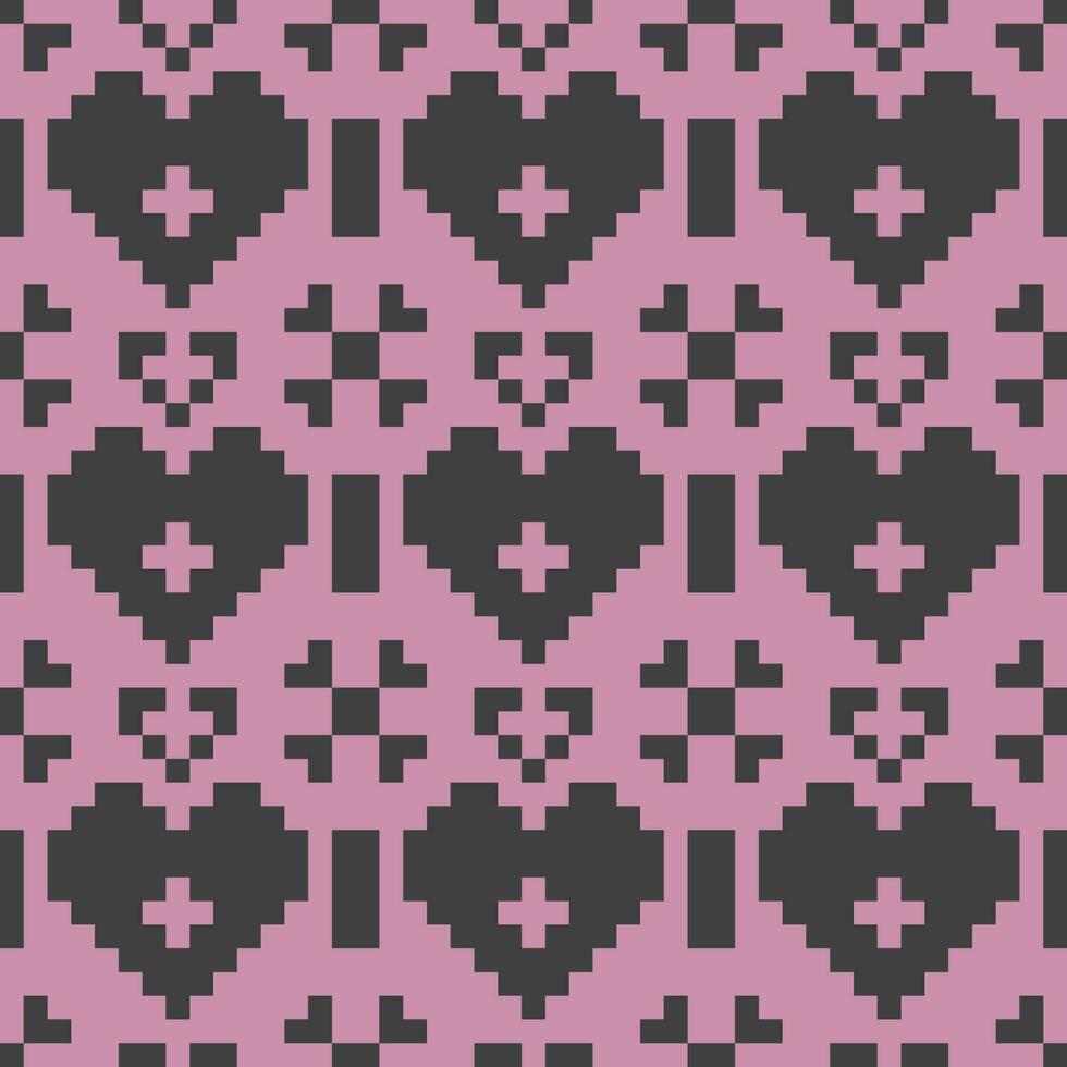 a pixelated pattern with hearts and crosses on pink vector