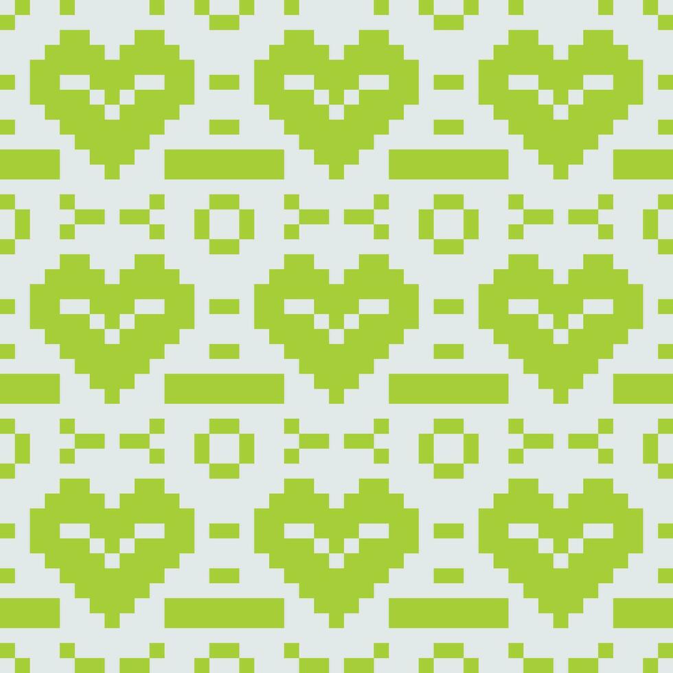 pixel hearts fabric green white vector