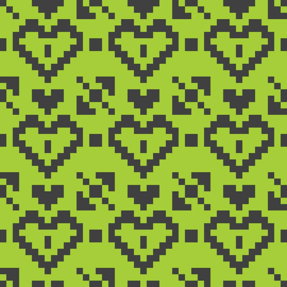 pixel hearts fabric green black vector