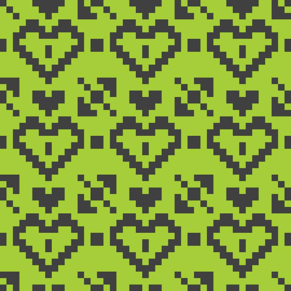 pixel hearts fabric green black vector