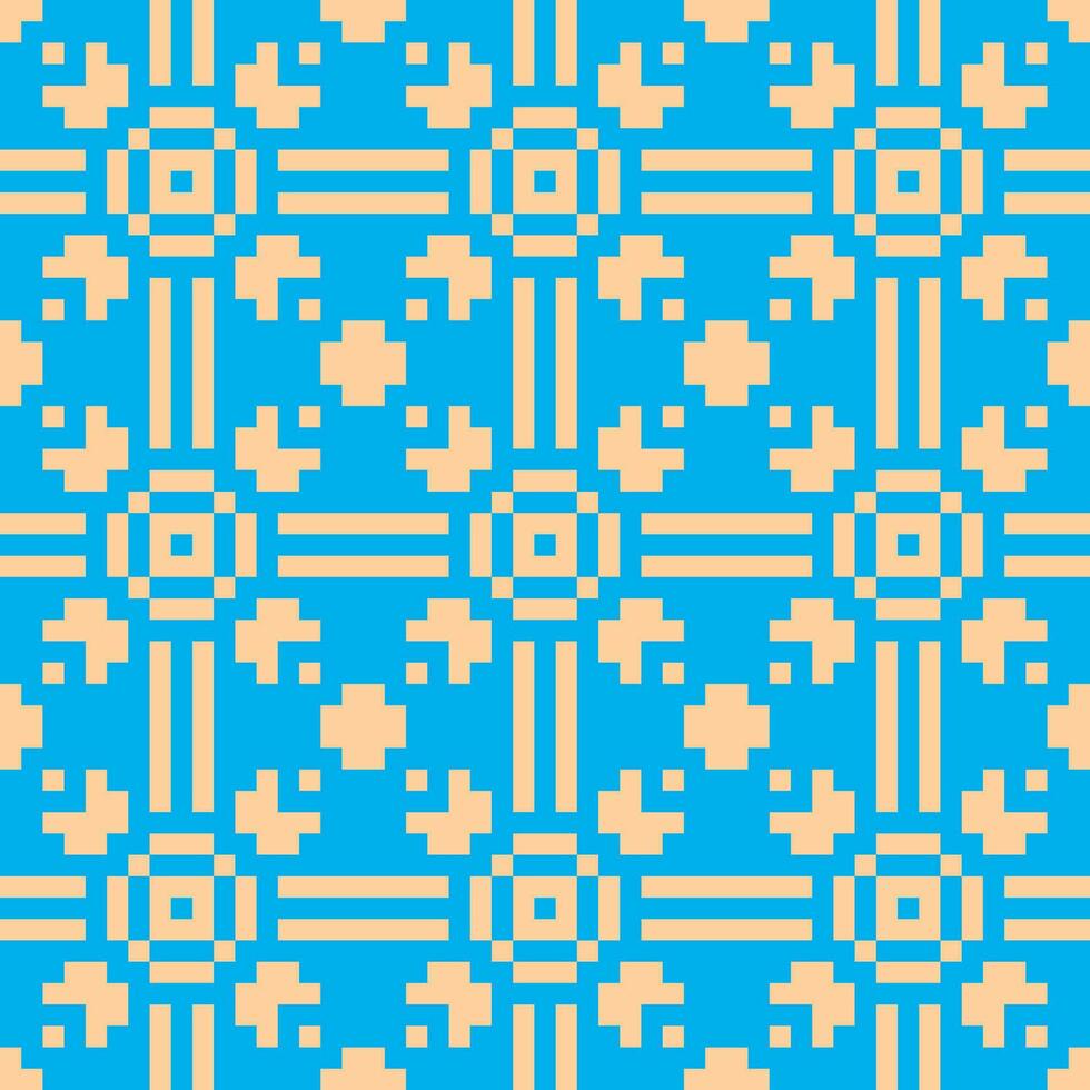 pixel art pattern with squares and stars on a blue background vector