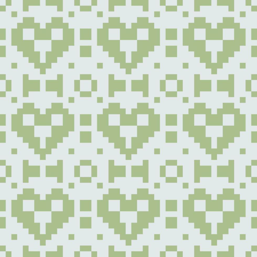 pixel hearts fabric green white vector