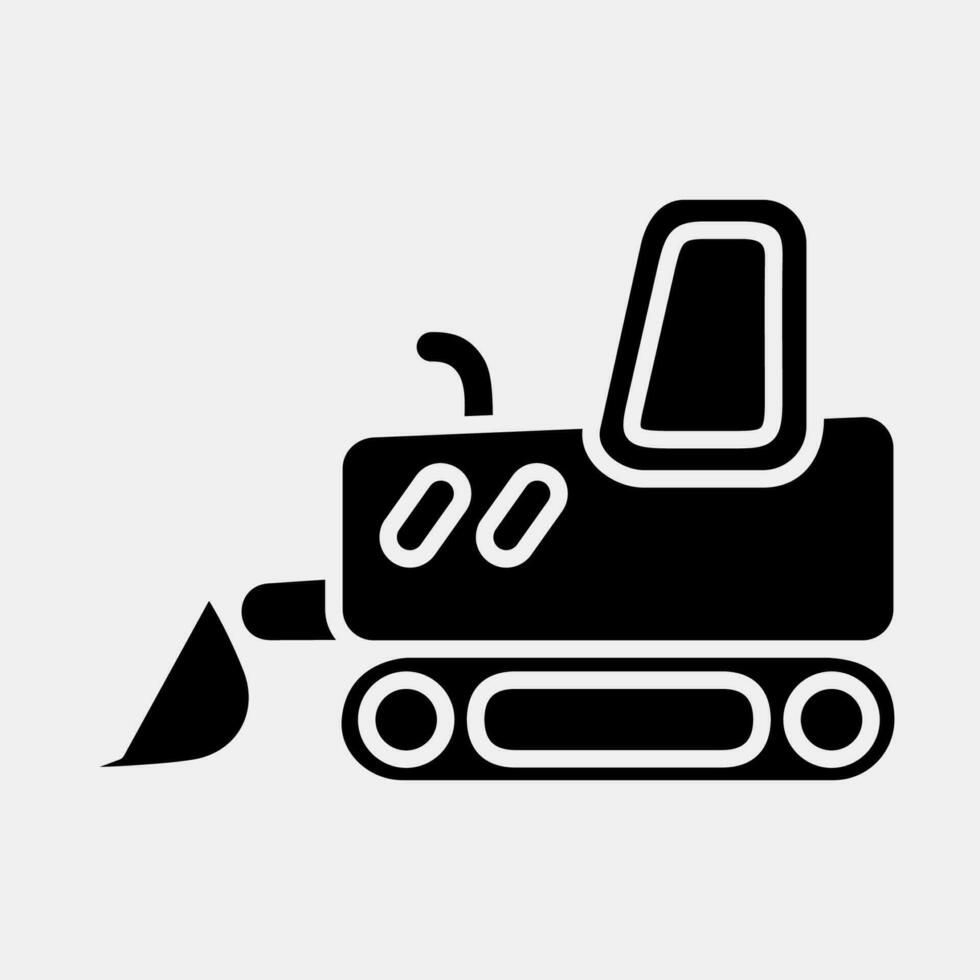 Icon bulldozer with track. Heavy equipment elements. Icons in glyph style. Good for prints, posters, logo, infographics, etc. vector