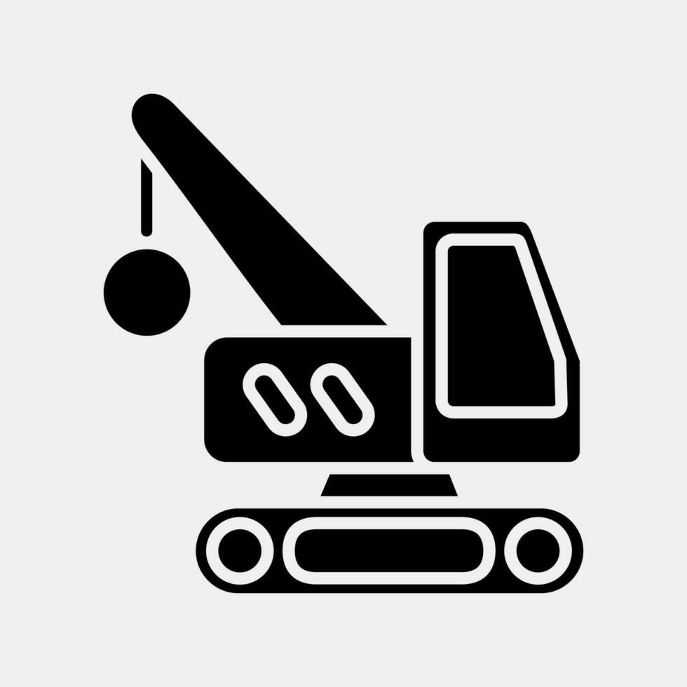 Icon crane with wrecking ball. Heavy equipment elements. Icons in glyph style. Good for prints, posters, logo, infographics, etc. vector