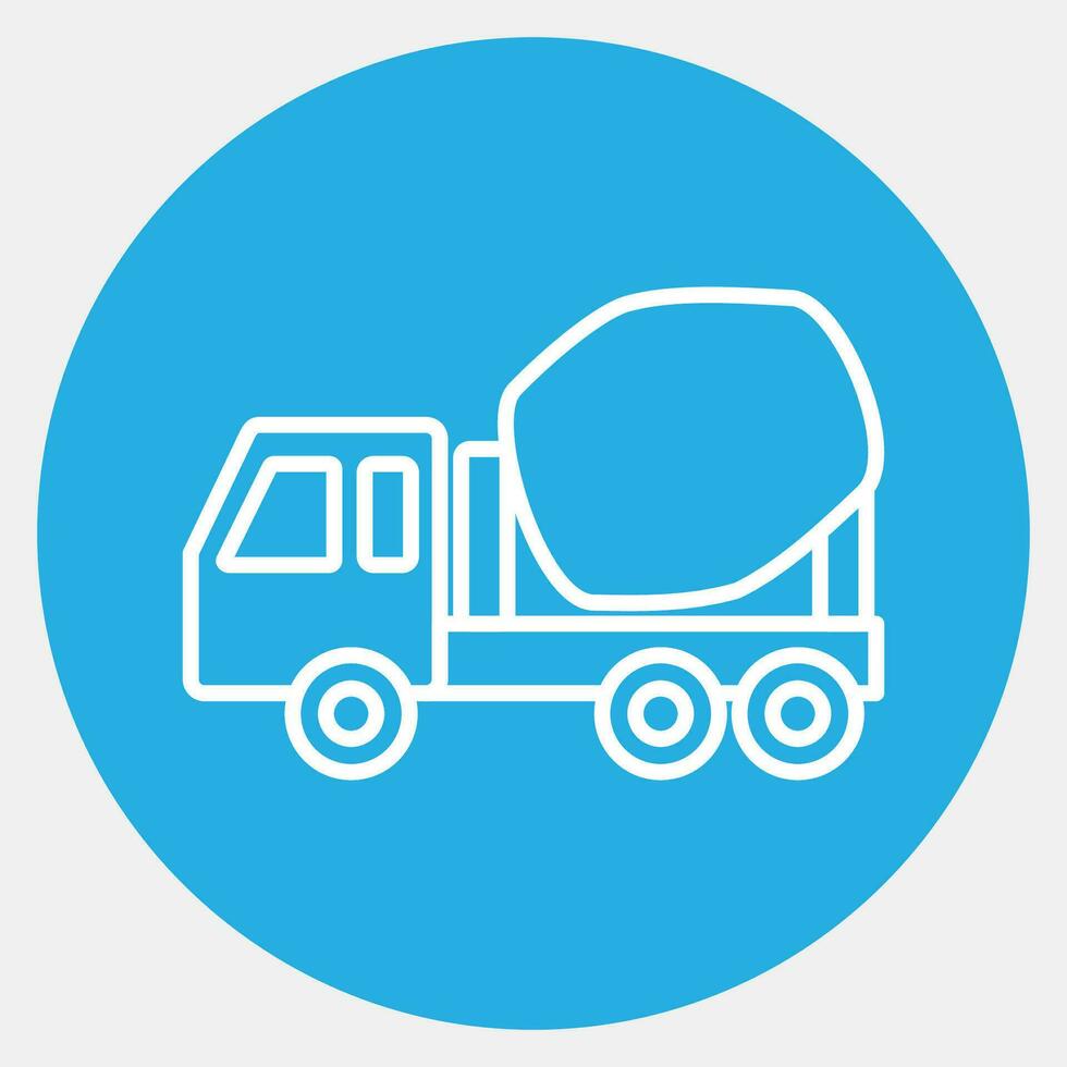 Icon concrete mixer truck. Heavy equipment elements. Icons in blue round style. Good for prints, posters, logo, infographics, etc. vector