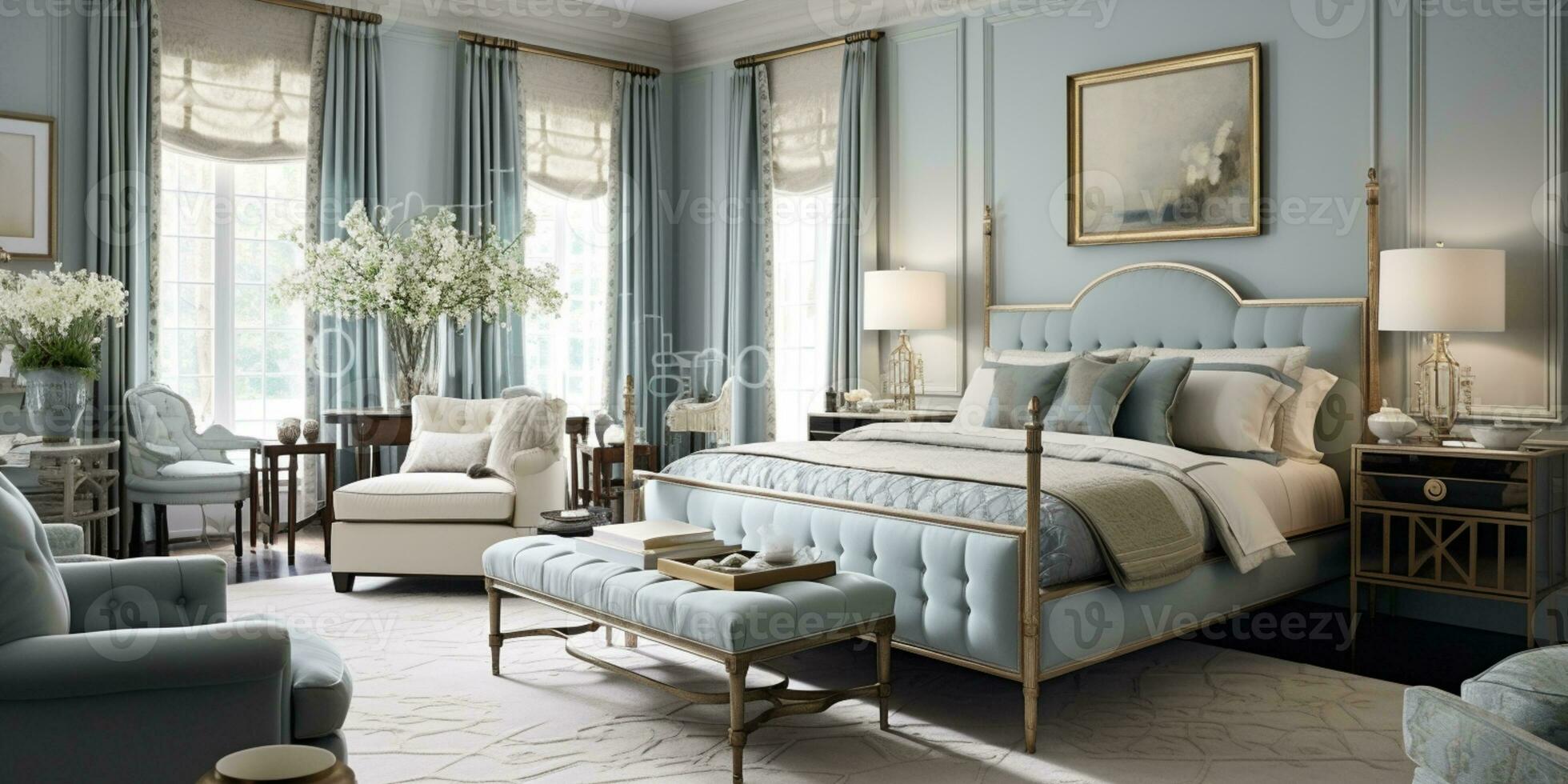 lujoso amueblado Maestro dormitorio suite, elegante interior diseño, moderno casa diseño concepto, ai generativo foto