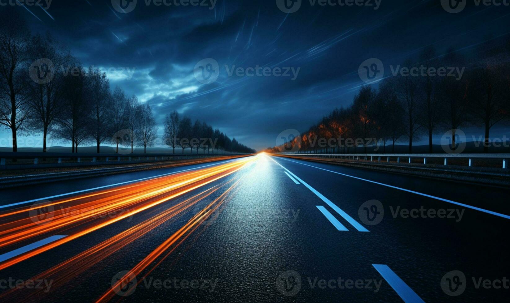 Colorful Car Light Trails, long exposure photo At Night, AI Generative