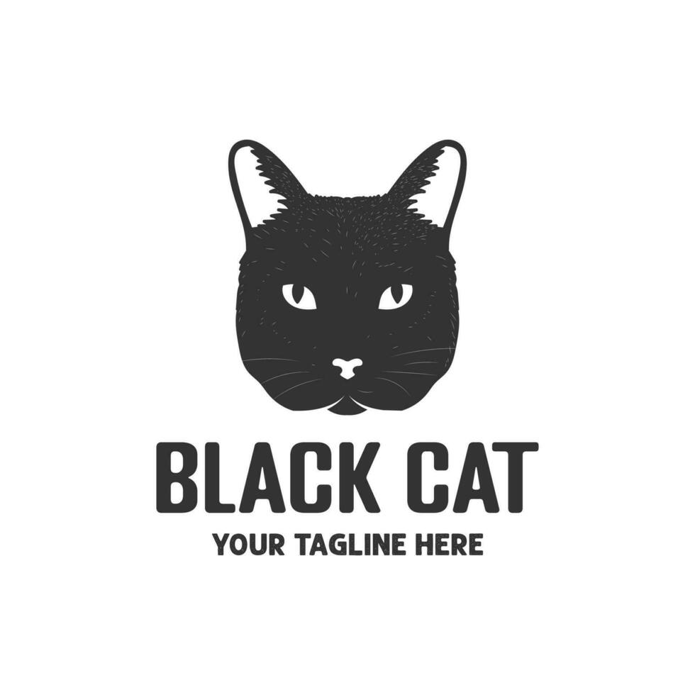 Clásico retro negro minino gato gatito cabeza cara logo icono ilustración vector