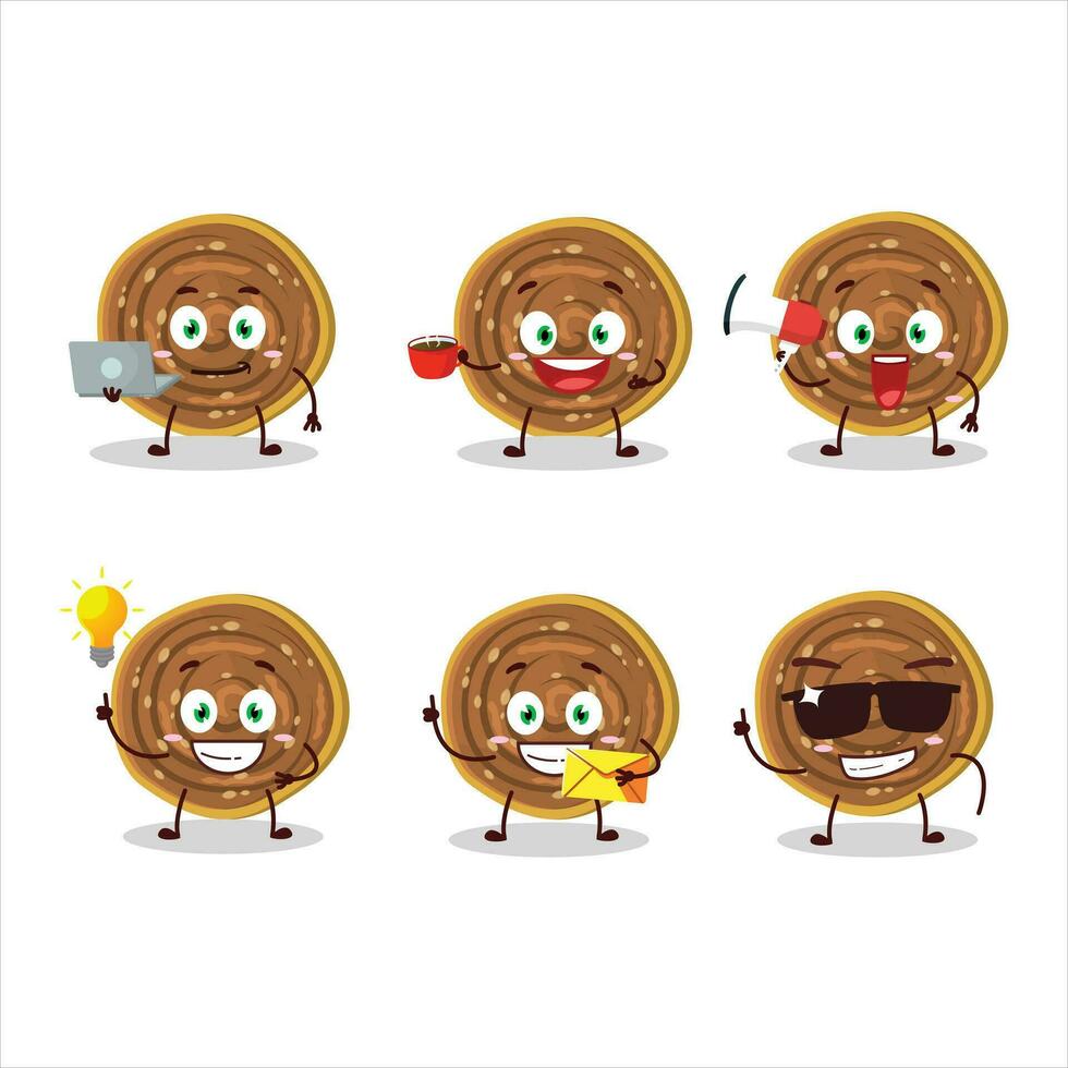 Bakarvadi cartoon character with various types of business emoticons vector