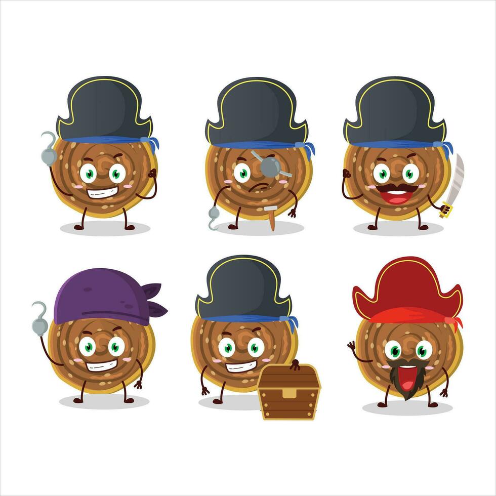 Cartoon character of bakarvadi with various pirates emoticons vector