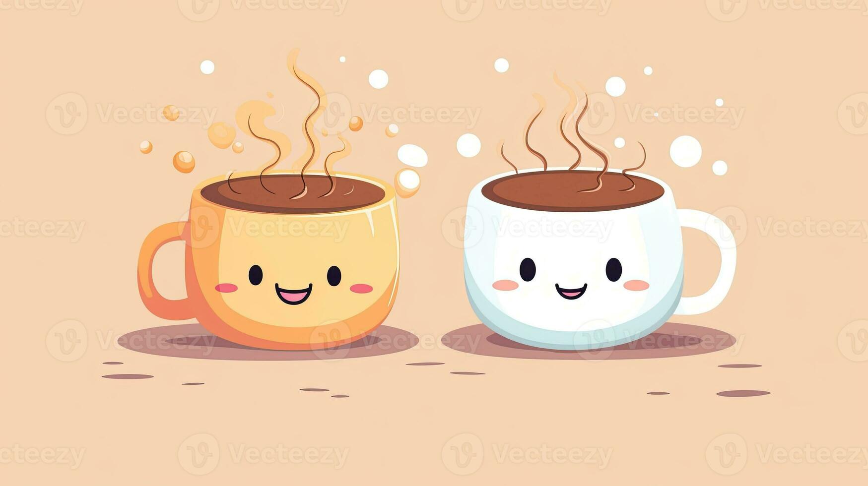 Illustration of Cute Art, Coffee, Coffee Cup, Steam, Cartoon, Adorable Faces photo