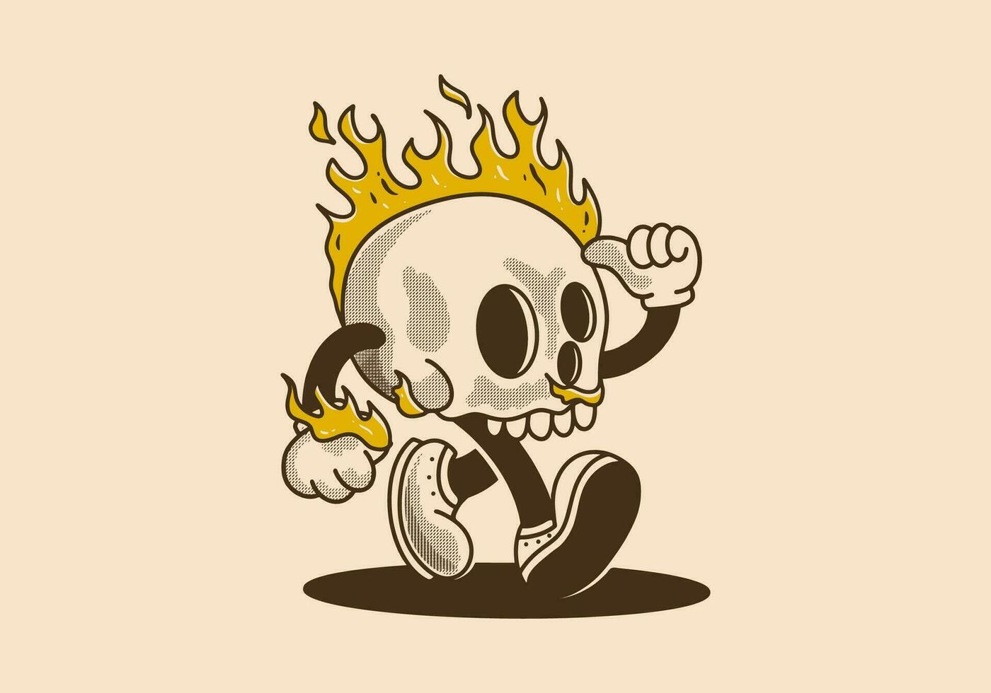 mascota personaje ilustración de ardiente cráneo vector