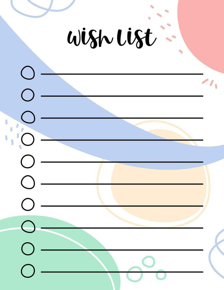 Wish List blank template. Empty wishlist with copy space and lines for filling. Vertical vector illustration US Letter size proportions