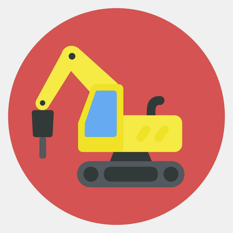 Icon hammer excavator. Heavy equipment elements. Icons in color mate style. Good for prints, posters, logo, infographics, etc. vector