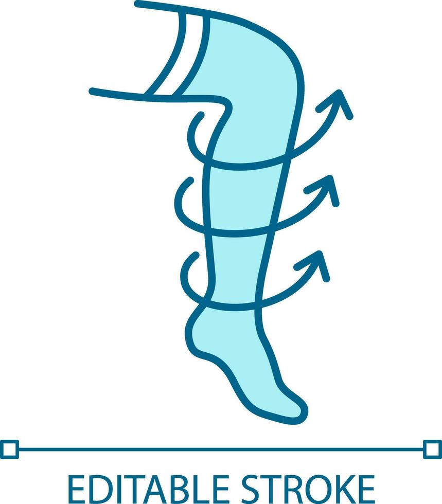 2D pixel perfect editable blue compression stockings icon, isolated monochromatic vector, thin line illustration representing medical care equipment. vector