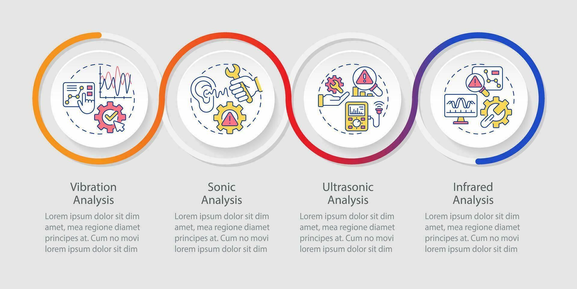 2D predictive maintenance vector infographics template with colorful icons, data visualization with 4 steps, process timeline chart.