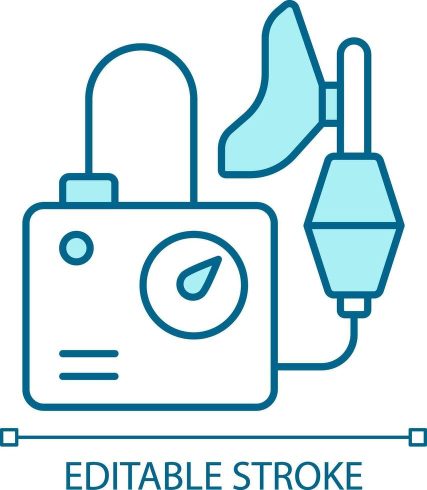 2D pixel perfect editable blue oxygen concentrator icon, isolated monochromatic vector, thin line illustration representing medical care equipment. vector