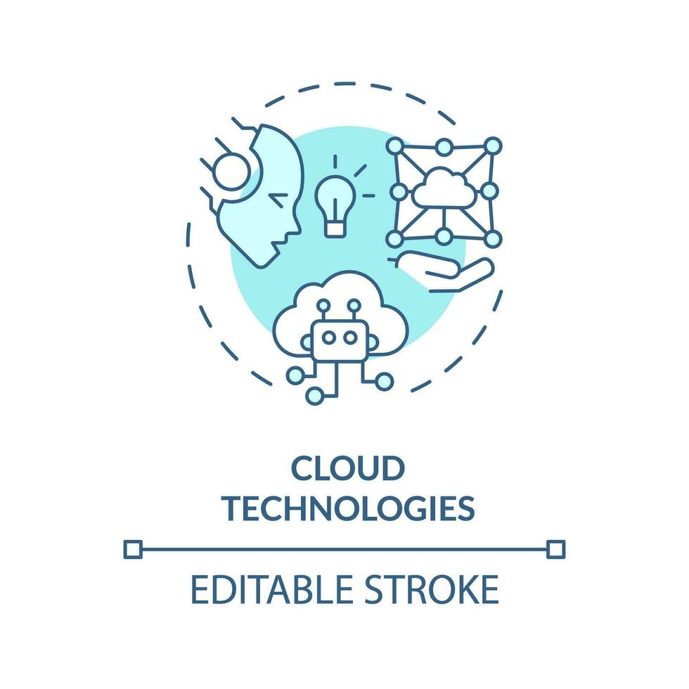 2D editable blue cloud technologies icon, simple isolated vector, AI engineer thin line monochromatic illustration vector