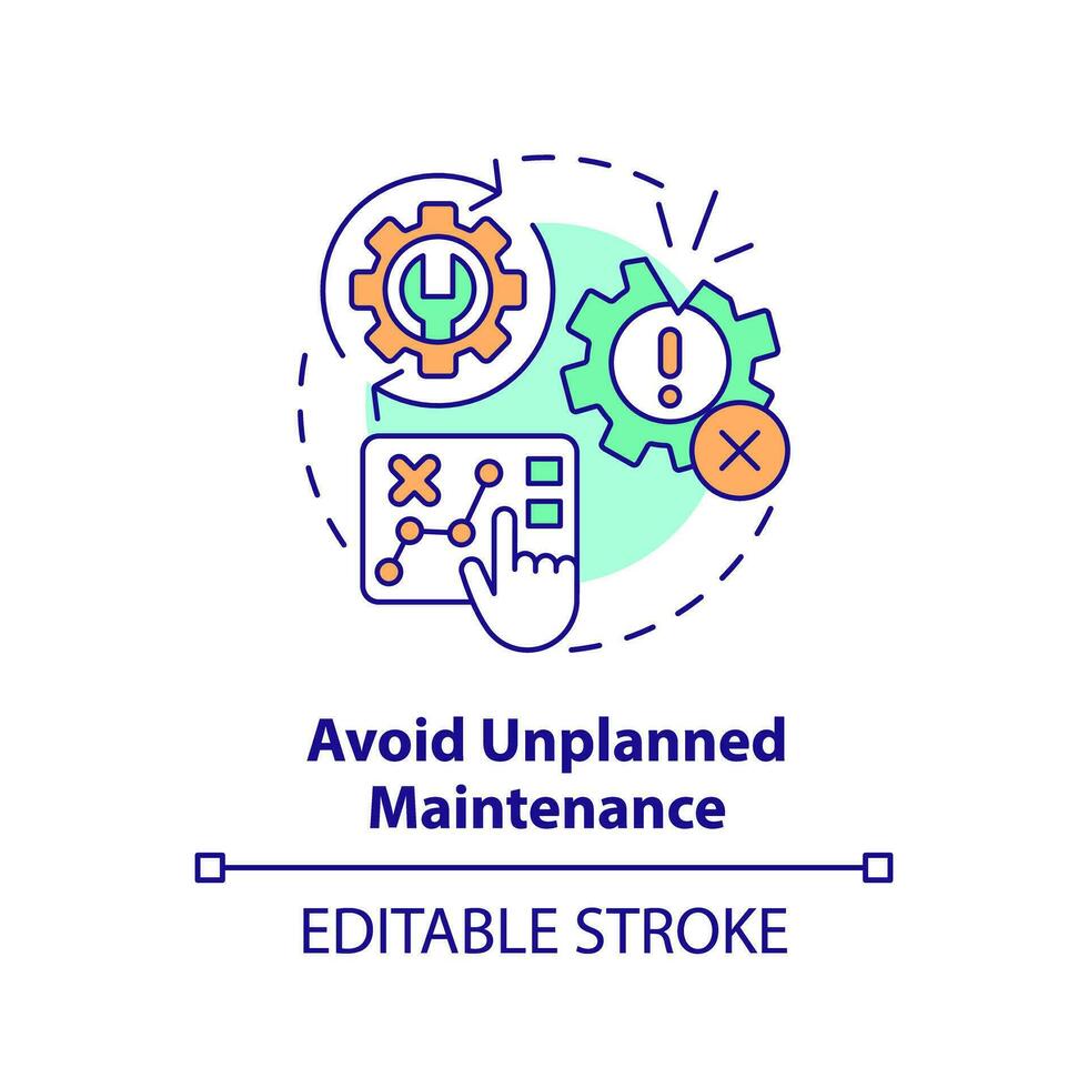 2D editable multicolor icon avoid unplanned maintenance concept, simple isolated vector, predictive maintenance thin line illustration. vector