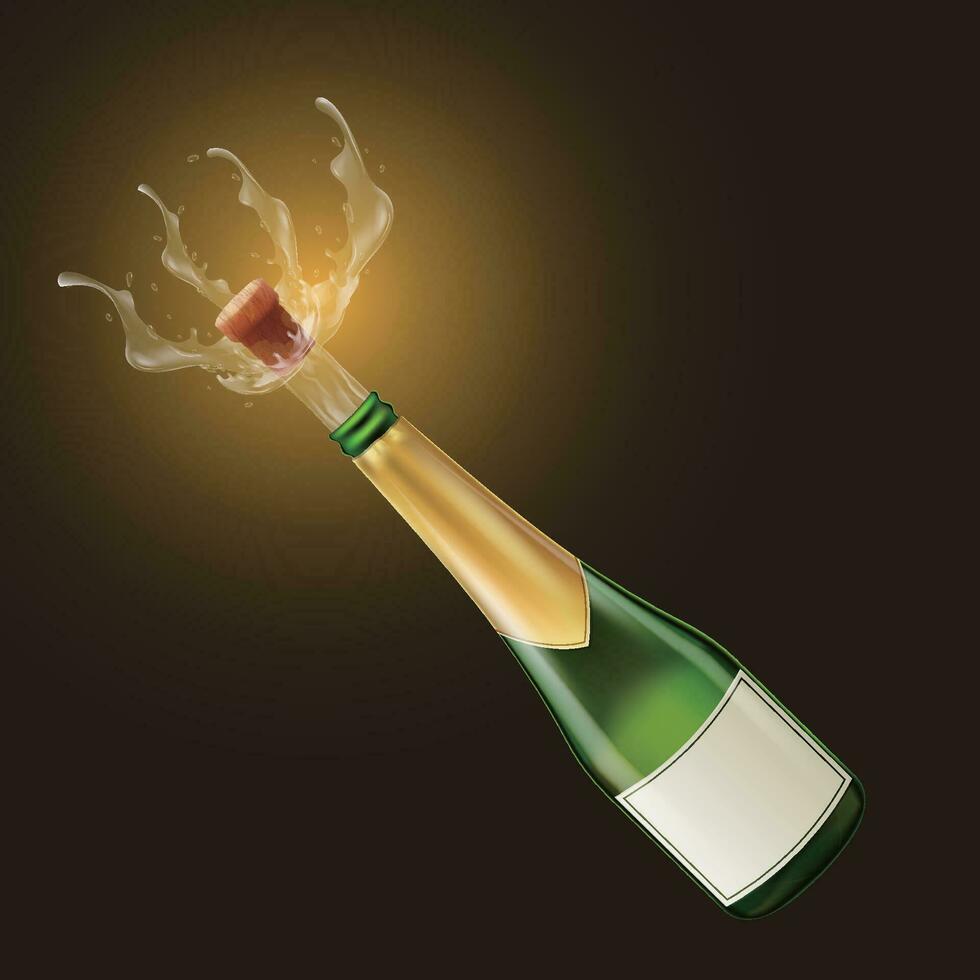 Vector champagne explosion bottle with liquid splash