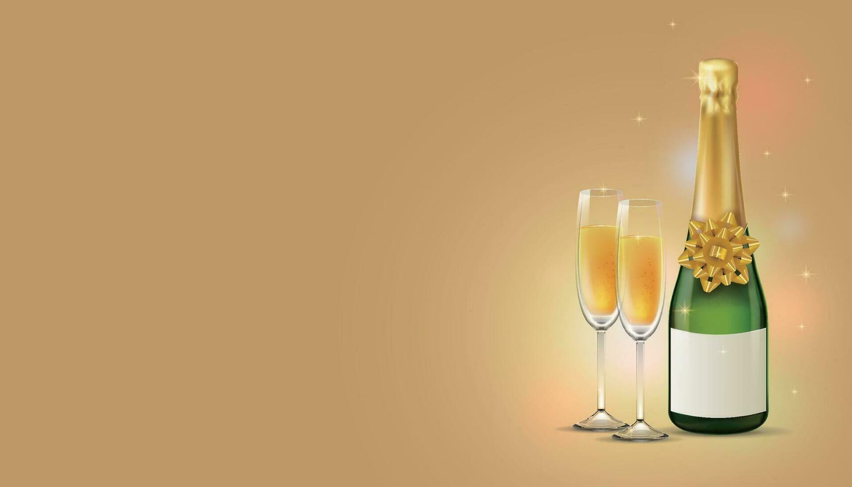 Golden background with champagne and wine glasses vector