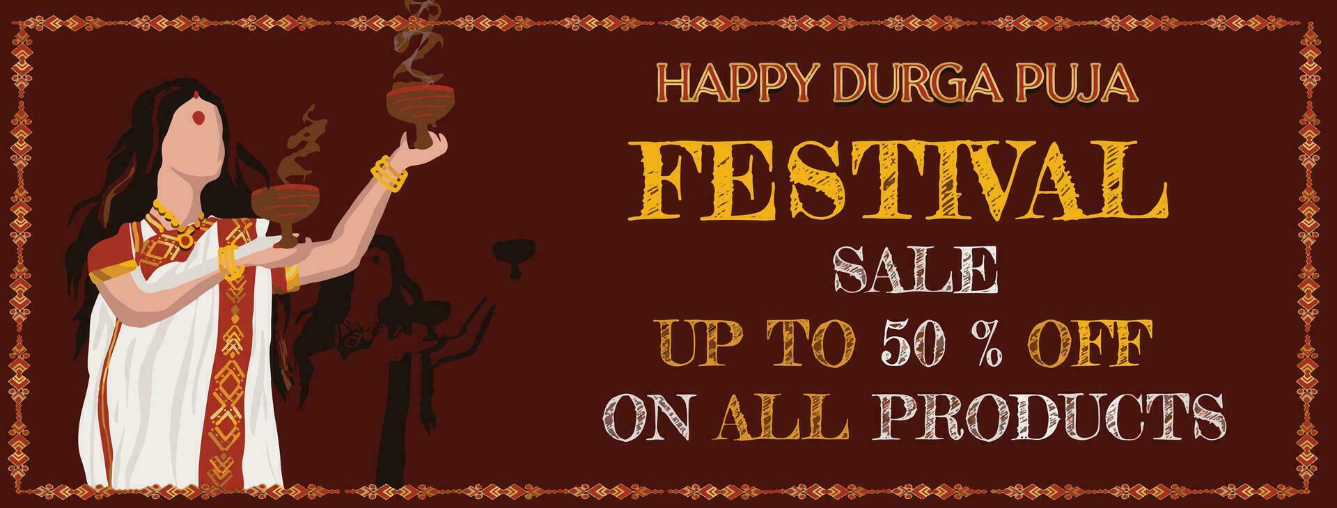 Goddess Maa Durga in Happy Durga Puja, Dussehra, and Navratri Celebration Concept for Web Banner, Poster, Social Media Post, and Flyer Advertising vector