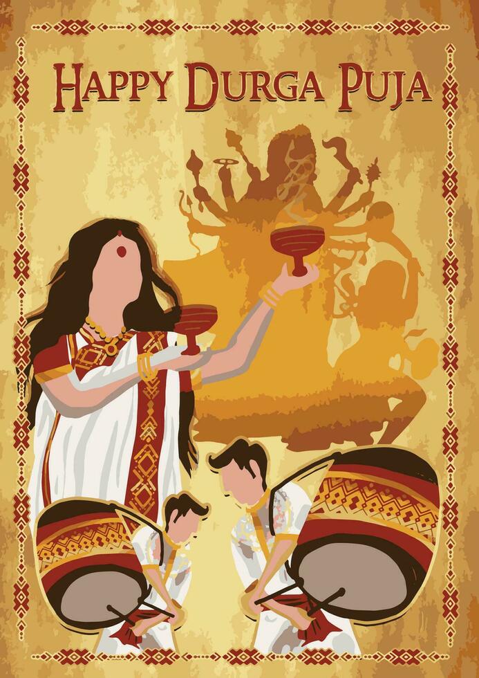 Goddess Maa Durga in Happy Durga Puja, Dussehra, and Navratri Celebration Concept for Web Banner, Poster, Social Media Post, and Flyer Advertising vector