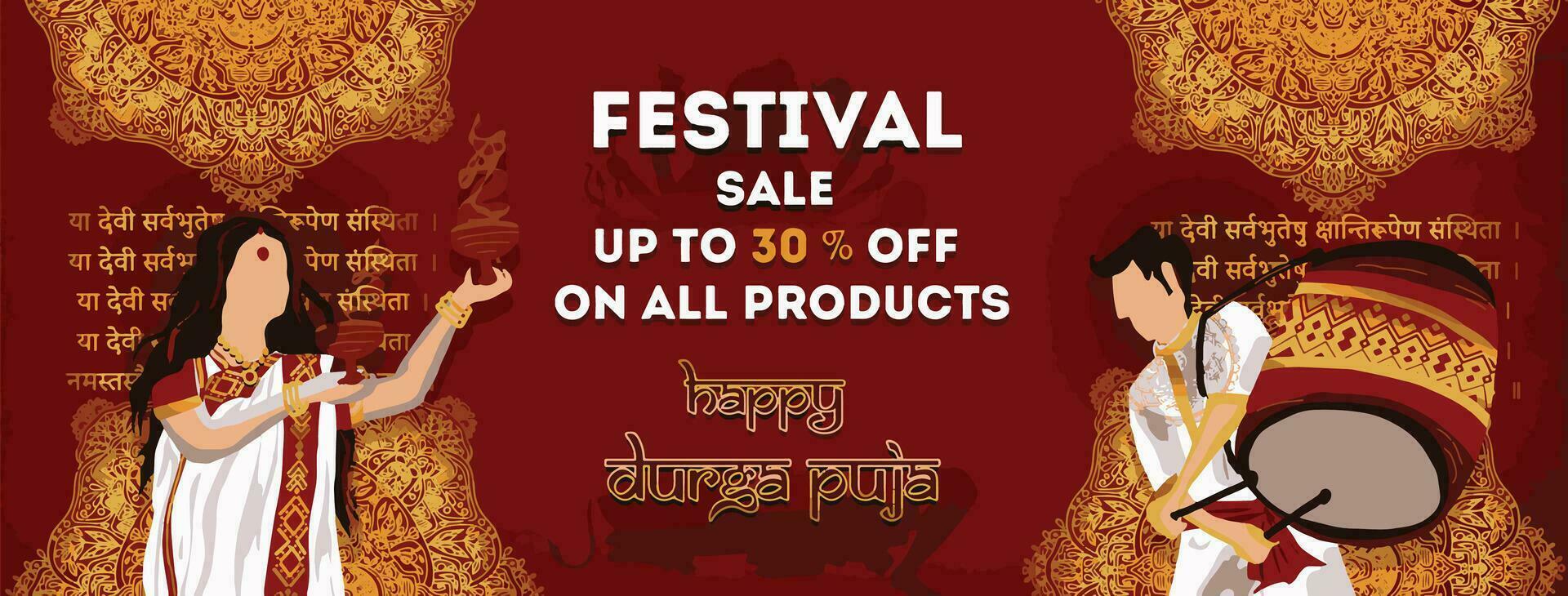 Goddess Maa Durga in Happy Durga Puja, Dussehra, and Navratri Celebration Concept for Web Banner, Poster, Social Media Post, and Flyer Advertising vector