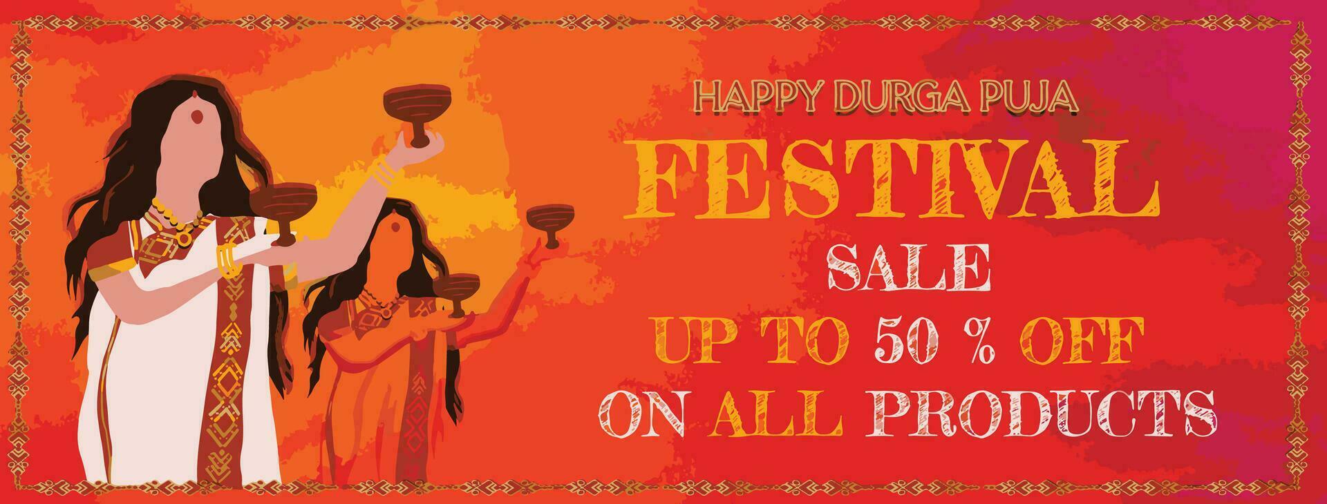 Goddess Maa Durga in Happy Durga Puja, Dussehra, and Navratri Celebration Concept for Web Banner, Poster, Social Media Post, and Flyer Advertising vector