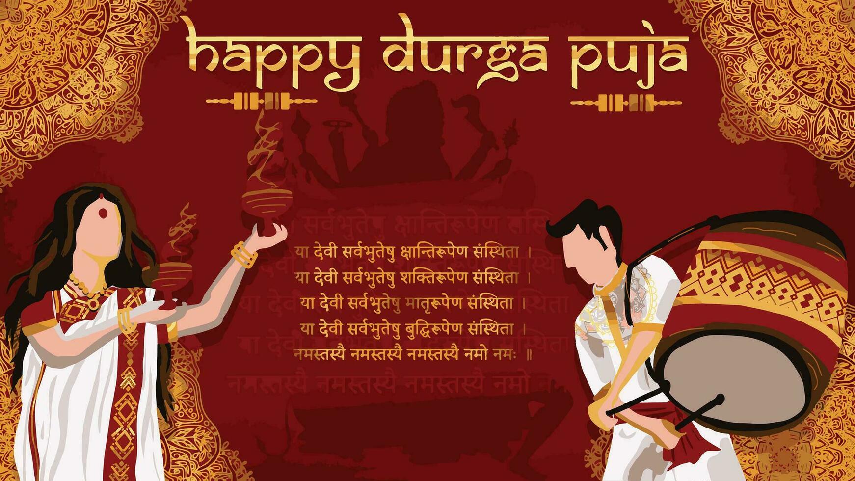 Goddess Maa Durga in Happy Durga Puja, Dussehra, and Navratri Celebration Concept for Web Banner, Poster, Social Media Post, and Flyer Advertising vector