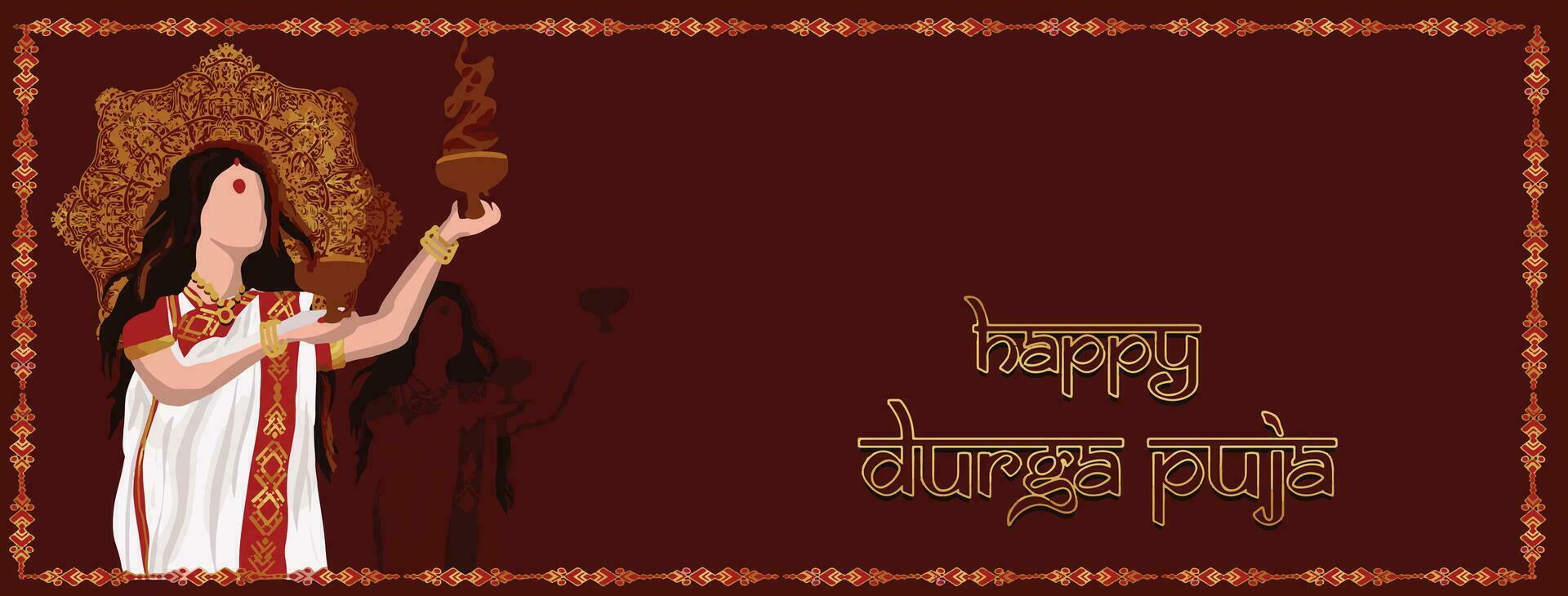 Goddess Maa Durga in Happy Durga Puja, Dussehra, and Navratri Celebration Concept for Web Banner, Poster, Social Media Post, and Flyer Advertising vector