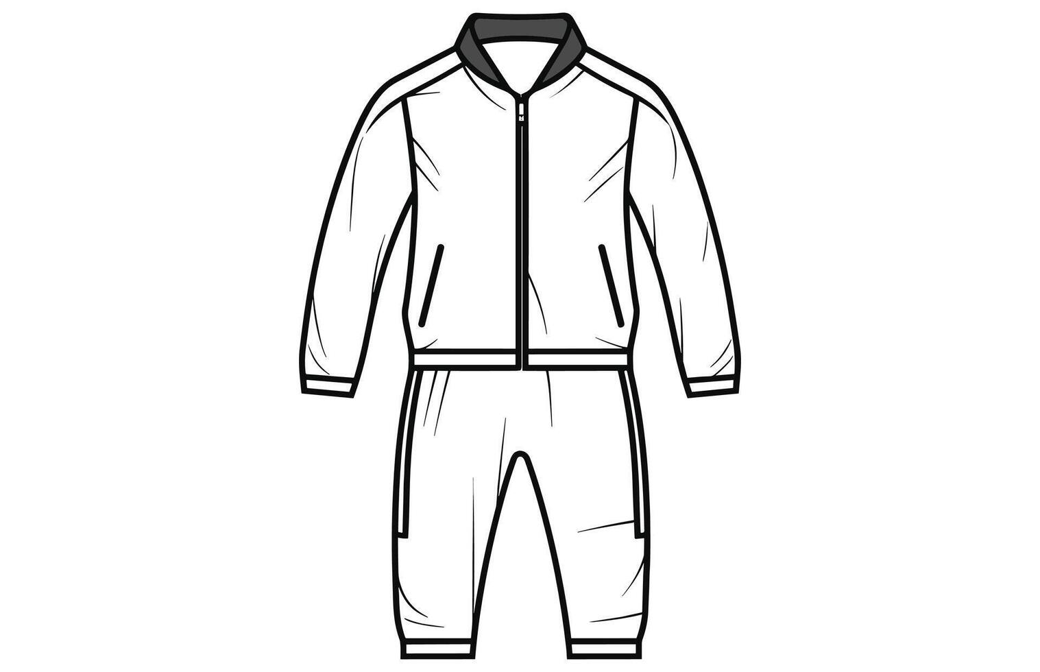 Men's Zip Up Track Jacket Outline Illustration, Long sleeve polo collar track suit jacket. vector