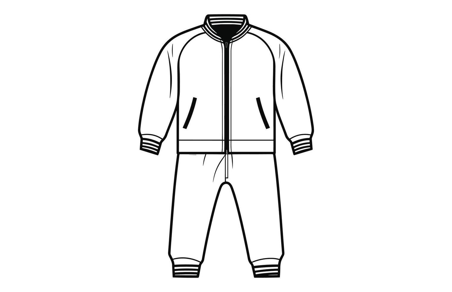 Men's Zip Up Track Jacket Outline Illustration, Long sleeve polo collar track suit jacket. vector