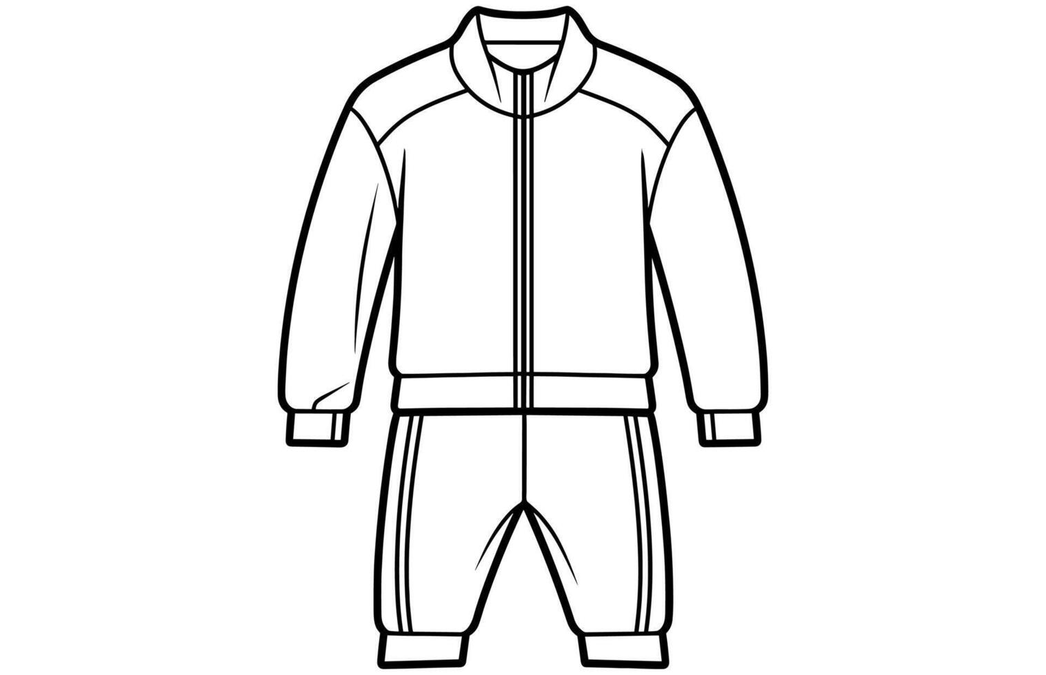 Men's Zip Up Track Jacket Outline Illustration, Long sleeve polo collar track suit jacket. vector