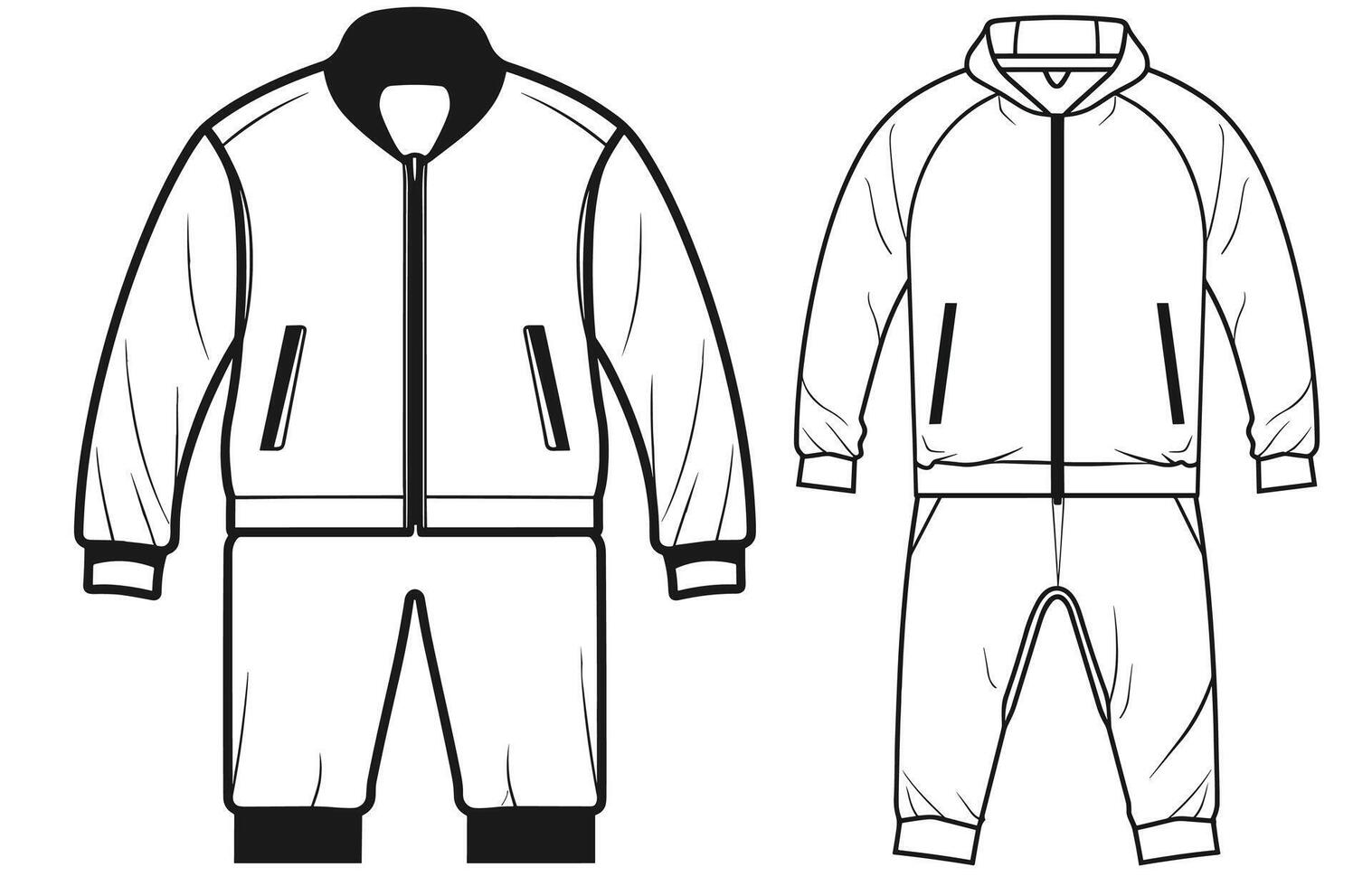 Men's Zip Up Track Jacket Outline Illustration, Long sleeve polo collar track suit jacket. vector