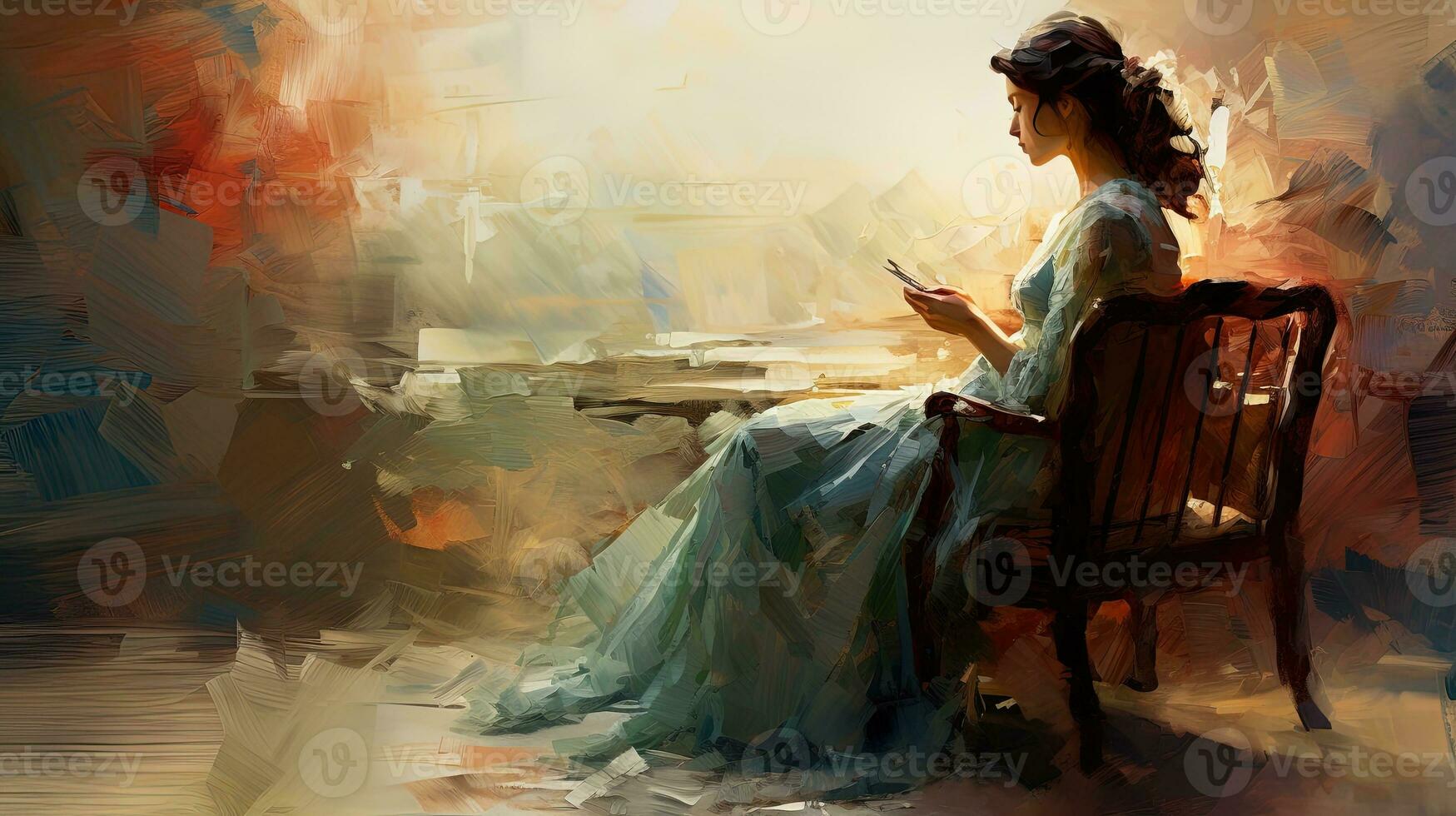 Illustration of Impressionist Style Painting of A Woman Sitting on A Chair photo