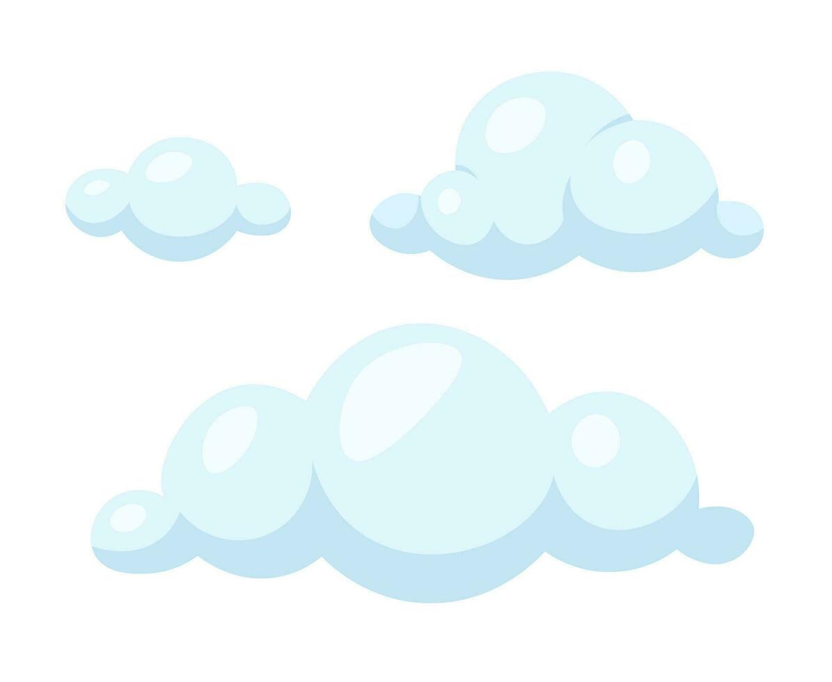 azul nubes 2d dibujos animados objeto. sencillo Cloudscape aislado vector articulo blanco antecedentes. previsión meteorología. primavera clima. Mañana cielo. mullido nublado formas color plano Mancha ilustración