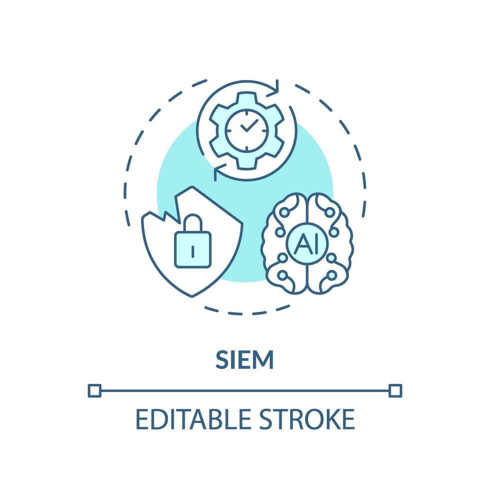 2D editable SIEM icon representing AI ops, isolated vector, blue thin line illustration. vector