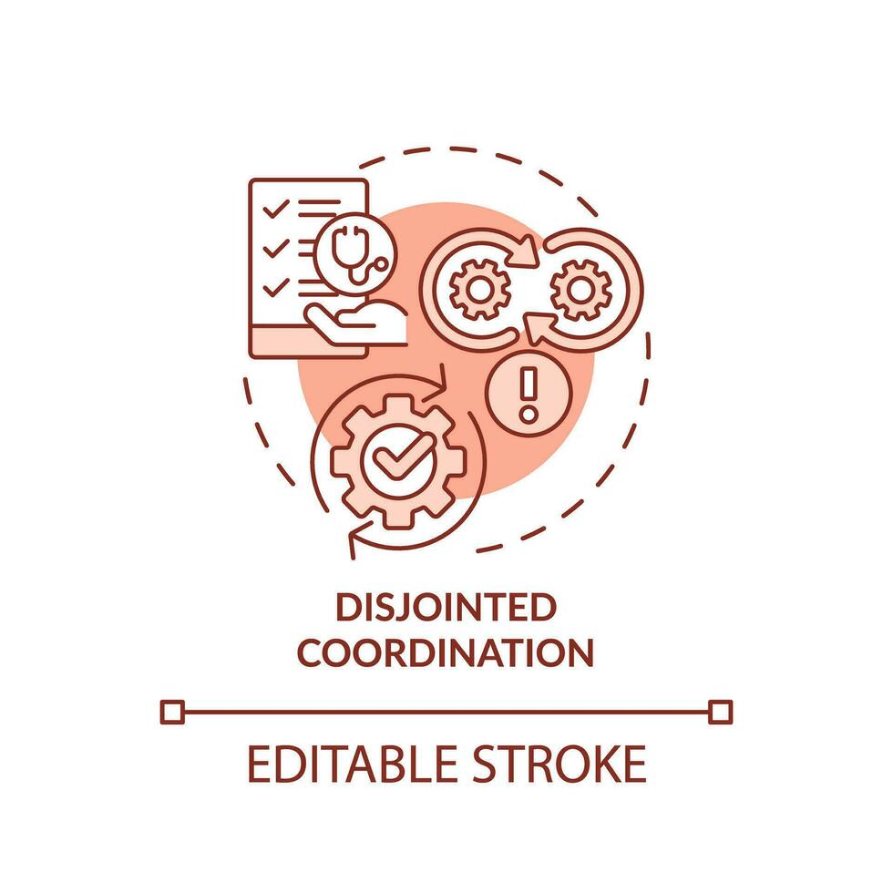2D editable red icon disjointed coordination concept, isolated monochromatic vector, health interoperability resources thin line illustration. vector