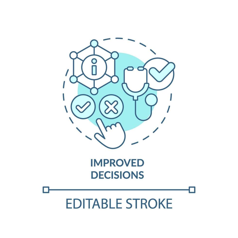 2D editable blue icon improved decisions concept, isolated monochromatic vector, health interoperability resources thin line illustration. vector