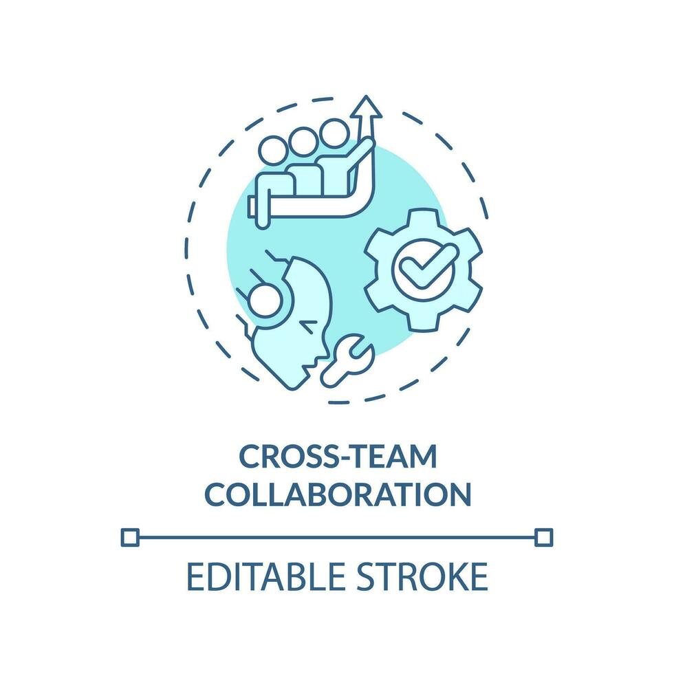 2D editable cross-team collaboration icon representing AI ops, isolated vector, blue thin line illustration. vector